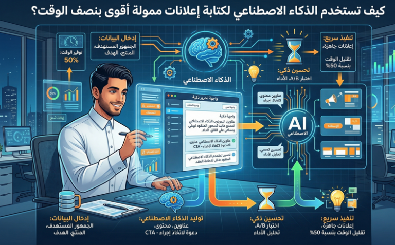 تعلّم استخدام الذكاء الاصطناعي في كتابة الإعلانات الممولة: زوايا رسائل، عناوين، ونسخ جاهزة للاختبار A/B خلال دقائق—بدون فقدان صوت علامتك.